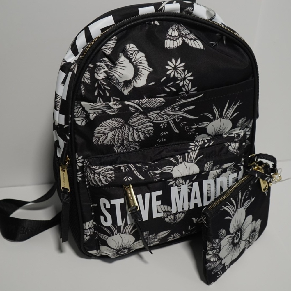STEVE MADDEN BLACK FLORAL BACKPACK / WALLET